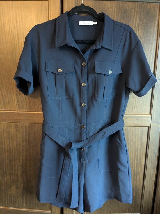 Greylin Pants - Greylin Navy Button‑Front Belted Romper – Size S
